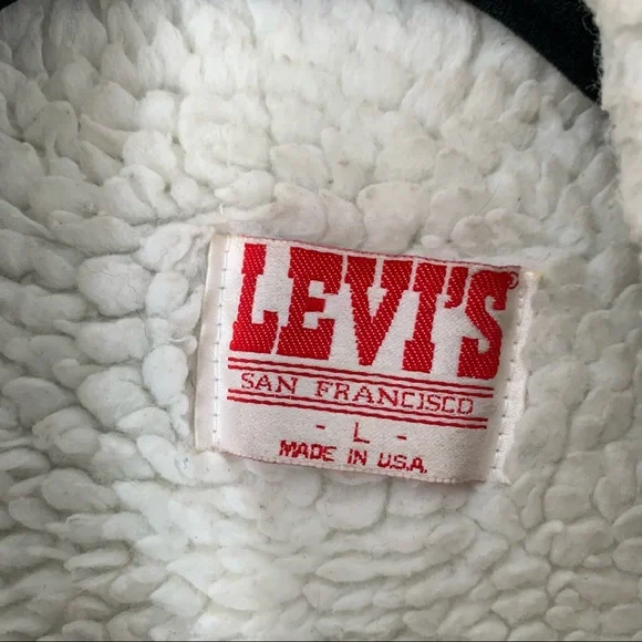 Levi’s Vintage 80’s Denim Distressed Jacket Sherpa Piled Size L - Picture 10 of 12